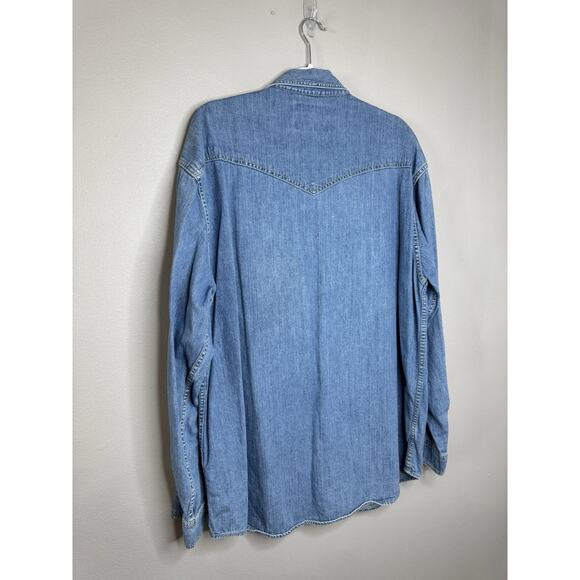Vintage Wrangler Denim Pearl Snap Button Up Shirt Size XXL Western Cowboy - Picture 10 of 14